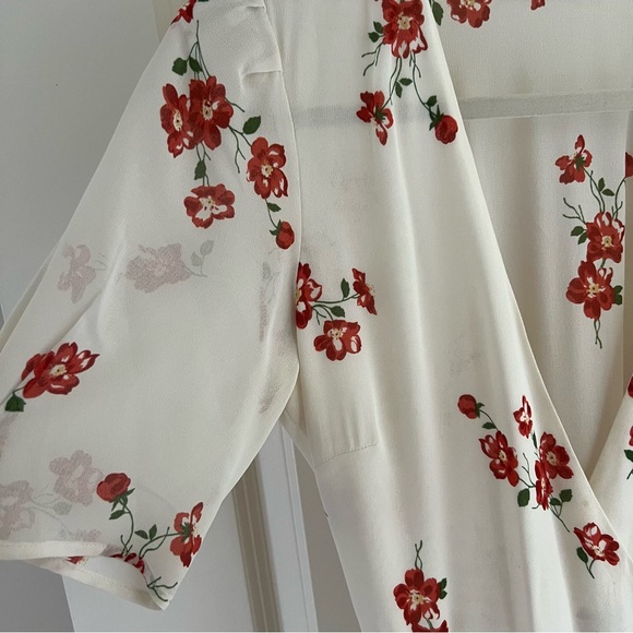 Reformation Lucky Wrap Mini Dress Magdalena Cream White Floral V-neck | Small - Picture 6 of 14